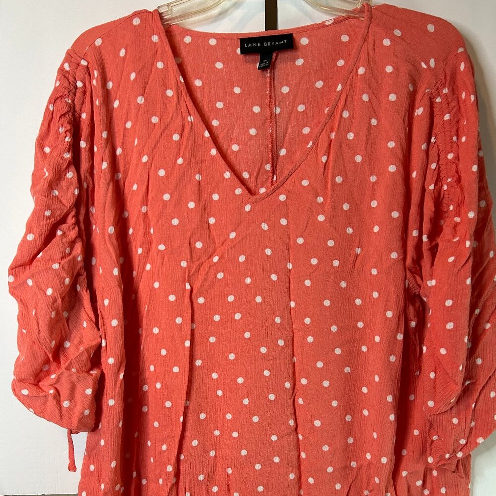 Lane Bryant Women's blouse. Orange with white dots. size 16. Excellent condition